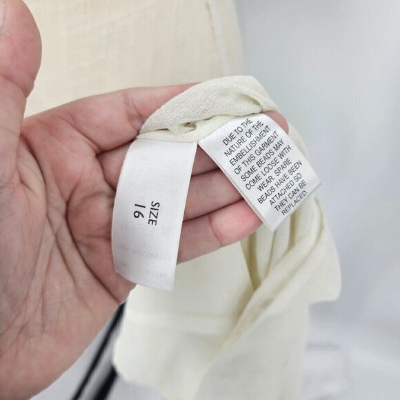 Amanda Wakely High Neck Beaded Blouse Top Beige Women’s Size 16 Evening Business - Picture 7 of 12